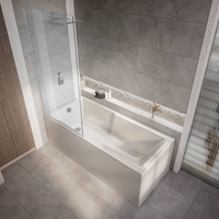 Rechteck-Badewanne mit Duschzone inkl. Badewannenaufsatz in Chrom 1700mm x 750mm,  mit Seiten- & Endverkleidung – Sandford