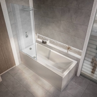 Rechteck-Badewanne mit Duschzone inkl. Badewannenaufsatz in Chrom 1700mm x 750mm,  mit Seitenverkleidung – Sandford