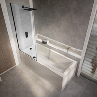 Rechteck-Badewanne mit Duschzone inkl. Badewannenaufsatz in Schwarz 1700mm x 750mm,  mit Seiten- & Endverkleidung – Sandford