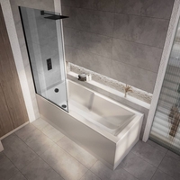 Rechteck-Badewanne mit Duschzone inkl. Badewannenaufsatz mit getöntem Glas 1700mm x 750mm,  mit Seiten- & Endverkleidung – Sandford