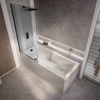 Rechteck-Badewanne mit Duschzone inkl. Badewannenaufsatz mit getöntem Glas 1700mm x 750mm,  mit Seitenverkleidung – Sandford