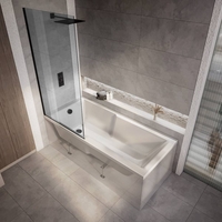 Rechteck-Badewanne mit Duschzone inkl. Badewannenaufsatz mit getöntem Glas 1700mm x 750mm,  ohne Seiten- & Endverkleidung – Sandford
