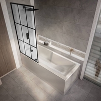 Rechteck-Badewanne mit Duschzone inkl. Badewannenaufsatz mit schwarzem Gittermuster 1700mm x 750mm,  mit Seitenverkleidung – Sandford