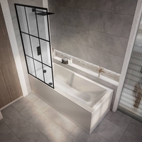 Rechteck-Duschbadewanne mit Gittermuster-Badewannenaufsatz in Schwarz 170cm x 75cm - Badewannenschürze wählbar – Sandford Hudson Reed