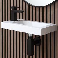 Rechteckiges Hängewaschbecken 440mm x 235mm (1 Hahnloch) inkl. 1-Loch Armatur,  Siphon und Ablauf in Schwarz