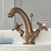 Retro 1-Loch Waschtisch-Mischbatterie mit Zugstangen-Ablauf,  mit Kreuzgriffen - Geölte Bronze,  von Hudson Reed