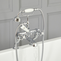 Retro Badewannenarmatur mit 2 Kreuzgriffen & Brause in Chrom/Weiß - Wannenrandarmatur - Elizabeth von Hudson Reed
