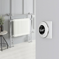 Retro-Badheizkörper mit Handtuchstange - 930mm x 790mm,  mit rundem Thermostat und Kabelabdeckung -Weiß – Elizabeth