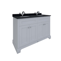 Retro Doppelwaschtisch mit Unterschrank & Waschbecken,  Ablage Schwarz,  120cm – Farbe & Hahnlöcher wählbar – RAK Washington x Hudson Reed