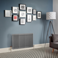 Retro Gliederheizkörper (3-Säulen),  horizontal 500mm x 1010mm Metallisches Silber – Regent von Hudson Reed