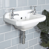 Retro-Hängewaschbecken,  rechteckig – 515mm x 300mm,  mit 2 Hahnlöchern – Richmond