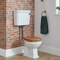Retro Stand WC mit erhöhtem Spülkasten,  Sitz in Eiche & Spülkastenzubehör in geölter Bronze - Richmond Hudson Reed