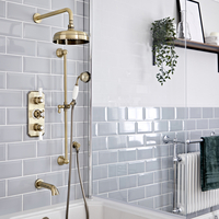Retro UP Duschsystem mit Wanneneinlauf,  Duschkopf,  Thermostat und Brausegarnitur,  Antikes Gold - Elizabeth