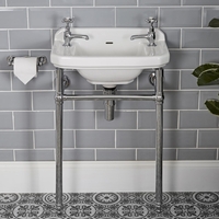 Retro-Waschbecken mit Metallgestell – 515mm x 300mm,  mit 2 Hahnlöchern – Richmond