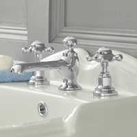 Retro Waschtischarmatur mit Ablauf 3-Loch Chrom mit weißen Keramikdetails - Elizabeth,  von Hudson Reed