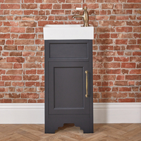 Retro Waschtischunterschrank in Grauschwarz,  mit 40cm Waschbecken – Farbe der Griffe wählbar – Thornton Hudson Reed