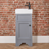 Retro Waschtischunterschrank mit Waschbecken,  40cm,  in Hellgrau – Farbe der Griffe wählbar – Thornton Hudson Reed