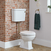 Retro WC mit erhöhtem Spülkasten,  Toilettensitz in Weiß,  Hebelgriff in gebürstetem Gold - Bodenmontage - Richmond Hudson Reed