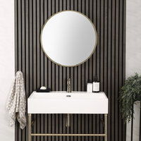 Runder Badspiegel 60cm mit Rahmen in gebürstetem Gold,  wandmontiert - Hudson Reed