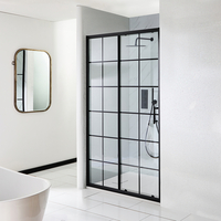 Schwarz Duschschiebetür mit schwarzem Gittermuster 1400mm x 900mm - inkl. Duschwanne mit Schiefer-Effekt Weiß - Barq