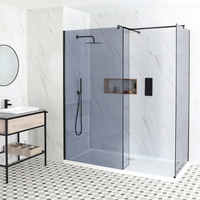 Schwarz Getönte Walk-In Dusche mit Seitenpaneel,  Eckeinbau - inkl. 1700mm x 900mm Duschwanne,  niedrigem Profil – Nox-Luna