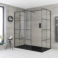 Schwarz Walk-In Dusche mit Gittermuster,  für Eckeinbau - inkl. 1200 x 800 Duschwanne mit Schiefer-Effekt in Anthrazit - Barq