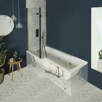 Schwarze Whirlpool-Badewanne mit Aufsatz - 1700mm x 850mm,  linksbündig – inkl. 6 Wasserdüsen & Luftdüsen – Sandford Hudson Reed