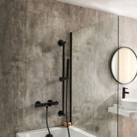 Thermostat-Wannenarmatur (rund) mit Brausestangenset – Schwarz - Arlo