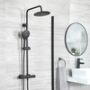 Thermostatische Duschsäule mit Armatur Rund inkl. Multifunktioneller Handbrause und Duschkopf Chrom – Nox
