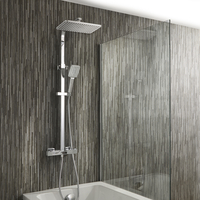 Thermostatische Duschsäule mit Wanneneinlauf inkl. eckigem Duschkopf und Handbrause – Chrom - Tolima