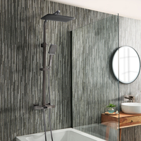 Thermostatische Duschsäule mit Wanneneinlauf inkl. eckigem Duschkopf und Handbrause – Metallgrau - Tolima