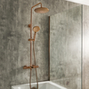 Thermostatische Duschsäule mit Wanneneinlauf inkl. rundem Duschkopf und Handbrause – gebürstete Bronze - Arlo