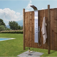 Thermostatisches Außenbereich-Duschpaneel mit Wasserfall- und Regenduschfunktion,  Körperdüsen & Handbrause - von Hudson Reed