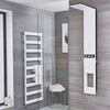Thermostatisches Aufputz-Duschpaneel mit Ablage,  großem Duschkopf,  Handbrause und Körperdüsen Weiß - Hale