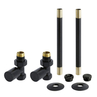 Thermostatisches Heizkörper-Ventilset in Schwarz,  Durchgang,  mit Rohrstücke für 15mm Kupferrohre - Hudson Reed