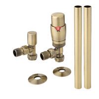 Thermostatisches Winkelventilset mit Rohrverbindungen 15mm,  gebürstetem Gold - Hudson Reed