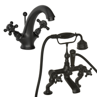 Traditionelle 1-Loch Waschtischarmatur & Badewannenarmatur mit Kreuzgriffen schwarzes Nickel - Elizabeth