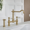 Traditionelle Küchen-Brückenarmatur (gerade) – inkl. ausziehbarer Spülbrause und schwenkbarem Hahn (gerade) - satiniertes Gold – Elizabeth