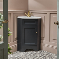 Traditioneller Eckwaschtischunterschrank mit Waschbecken,  580mm - Grauschwarz - inkl. Möbelknauf in gebürstetem Messing - Thornton