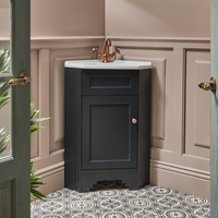 Traditioneller Eckwaschtischunterschrank mit Waschbecken,  580mm - Grauschwarz - inkl. Möbelknauf in gebürsteter Bronze - Thornton