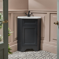 Traditioneller Eckwaschtischunterschrank mit Waschbecken,  580mm - Grauschwarz - inkl. Möbelknauf in Schwarz - Thornton