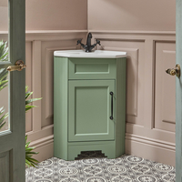 Traditioneller Eckwaschtischunterschrank mit Waschbecken,  580mm - Pastellgrün - inkl. klassischem Möbelgriff in Schwarz - Thornton