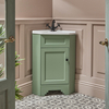 Traditioneller Eckwaschtischunterschrank mit Waschbecken,  580mm - Pastellgrün - inkl. Möbelknauf in Schwarz - Thornton