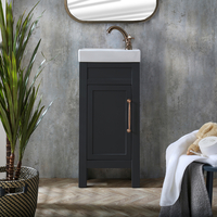 Traditioneller Waschtisch mit Unterschrank und Waschbecken Schwarzgrau - 400 mm für Gäste WC,  mit Möbelgriff in gebürsteter Bronze - Warwick