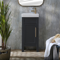 Traditioneller Waschtisch mit Unterschrank und Waschbecken Schwarzgrau - 400 mm für Gäste WC,  mit modernen Möbelgriff in Messing - Warwick