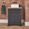 Traditioneller Waschtischunterschrank 645mm mit eckigem Aufsatzwaschbecken Grauschwarz - inkl. Möbelknäufen in Schwarz - Thornton