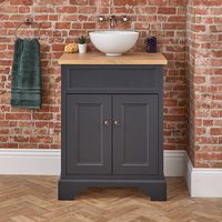 Traditioneller Waschtischunterschrank 645mm mit rundem Aufsatzwaschbecken Grauschwarz - inkl. Möbelknäufen in gebürsteter Bronze - Thornton