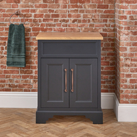 Traditioneller Waschtischunterschrank 645mm ohne Waschbecken Grauschwarz - inkl. klassischen Möbelgriffen in gebürsteter Bronze - Thornton