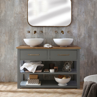 Traditioneller Waschtischunterschrank für Aufsatzbecken - mit runden Aufsatzwaschbecken & klassischen Möbelgriffen in gebürstetem Messing – Warwick