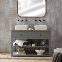 Traditioneller Waschtischunterschrank für Aufsatzbecken 1215mm - mit eckigen Aufsatzwaschbecken & Möbelknäufen in Schwarz - Hellgrau – Stratford